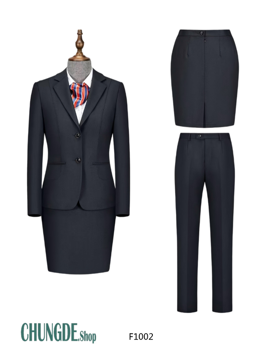 カスタム 淑女服 2ツボタン スーツジャケットセット · ウォッシャブル·形態安定·エレガント · 漆黒/ネイビー · F1001/F1002