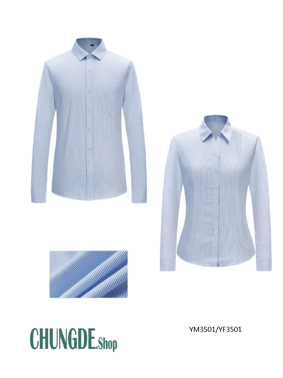カスタム 紳士服·淑女服 長袖シャツ · 35%めん65%テト混紡·修身版·細い直線纹様 · YM3501/YW3501