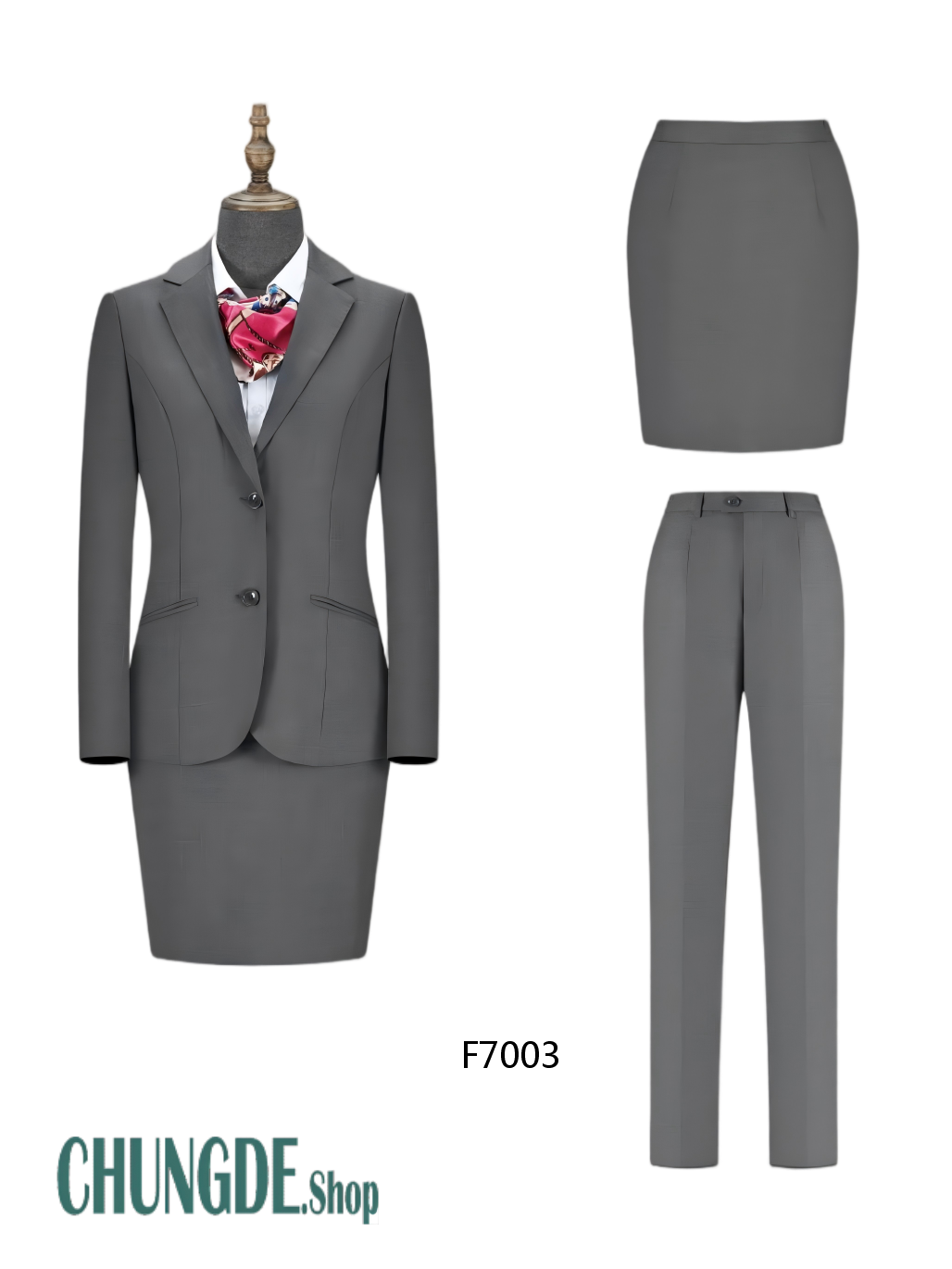カスタム淑女服 2ツボタン スーツジャケットセット · ウール70%·導電糸·ウォッシャブル · グレー · F7003
