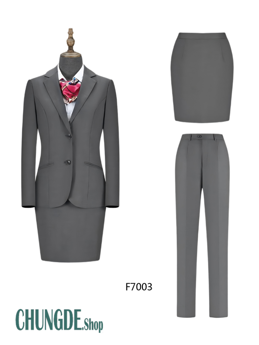 カスタム淑女服 2ツボタン スーツジャケットセット · ウール70%·導電糸·ウォッシャブル · グレー · F7003
