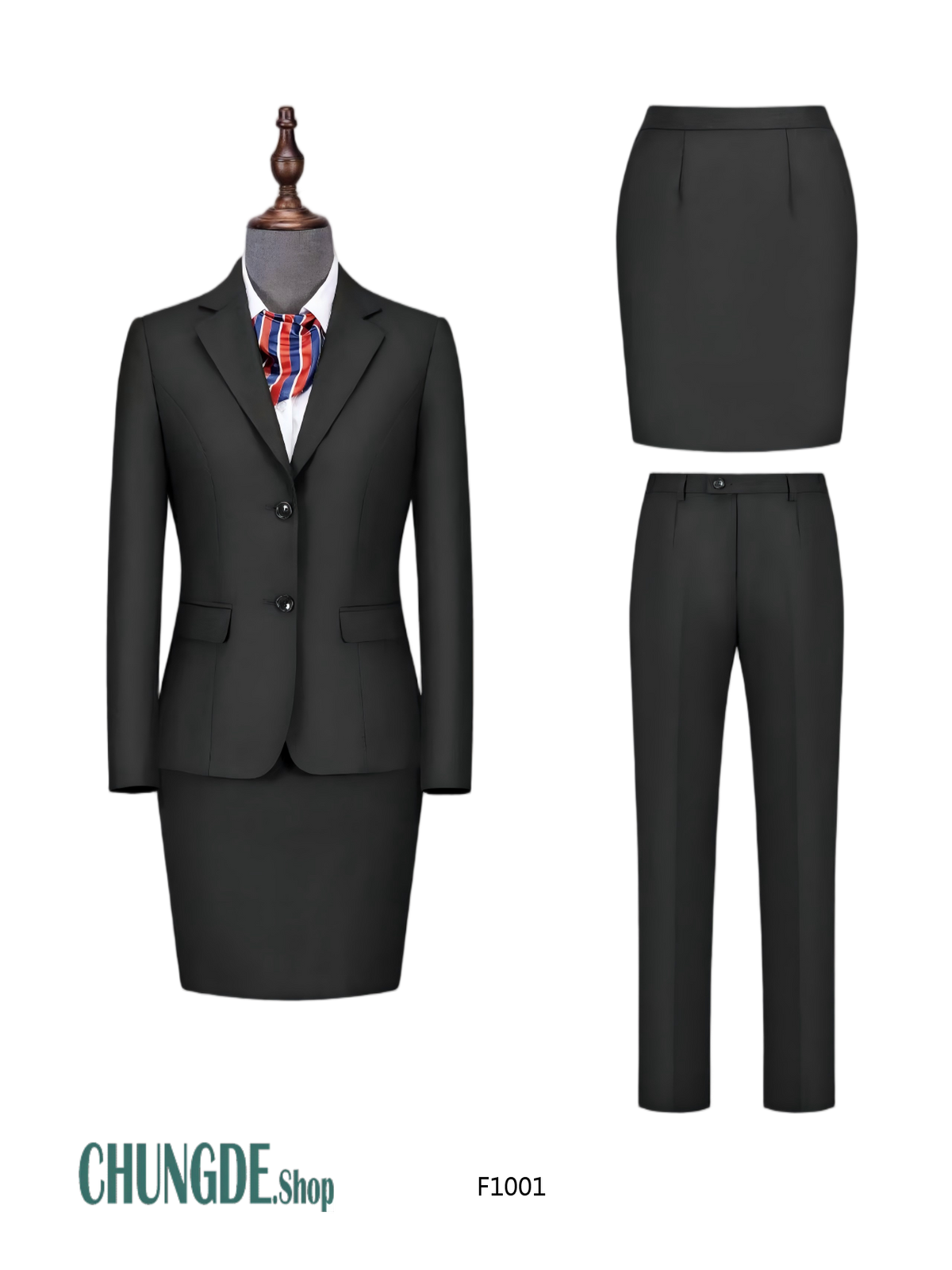 カスタム 淑女服 2ツボタン スーツジャケットセット · ウォッシャブル·形態安定·エレガント · 漆黒/ネイビー · F1001/F1002