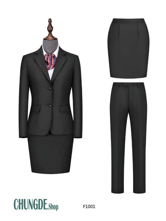 カスタム 淑女服 2ツボタン スーツジャケットセット · ウォッシャブル·形態安定·エレガント · 漆黒/ネイビー · F1001/F1002