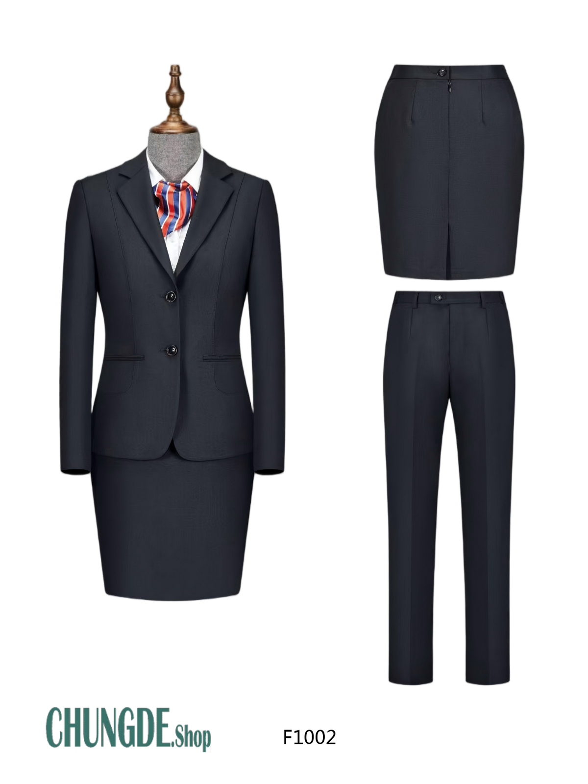 カスタム 淑女服 2ツボタン スーツジャケットセット · ウォッシャブル·形態安定·エレガント · 漆黒/ネイビー · F1001/F1002