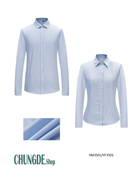 カスタム 紳士服·淑女服 長袖シャツ · 35%めん65%テト混紡·修身版·細い直線纹様 · YM3501/YW3501